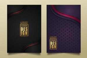 Set cover design template with Luxury and elegant flow lines overlap layers ornament and realistic texture on dark background vector