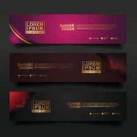 Set banner template design with luxury and elegant lines shape ornament effect on texture pattern background vector