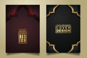 Set cover design template with Luxury and elegant flow lines overlap layers ornament and realistic texture on dark background vector