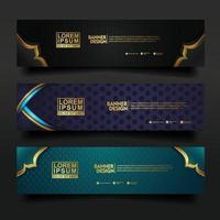 Set banner template design with luxury and elegant lines shape ornament effect on texture pattern background vector