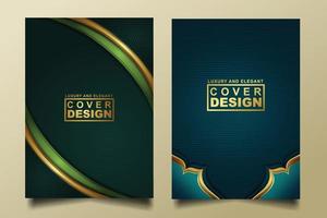 Set cover design template with Luxury and elegant flow lines overlap layers ornament and realistic texture on dark background vector