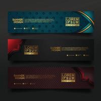 Set banner template design with luxury and elegant lines shape ornament effect on texture pattern background vector