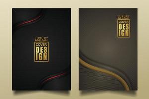 Set cover design template with Luxury and elegant flow lines overlap layers ornament and realistic texture on dark background vector