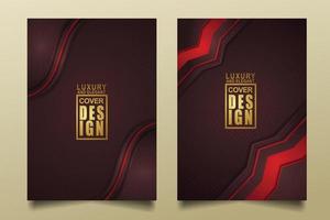 Set cover design template with Luxury and elegant flow lines overlap layers ornament and realistic texture on dark background vector