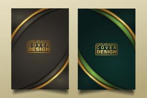 Set cover design template with Luxury and elegant flow lines overlap layers ornament and realistic texture on dark background vector