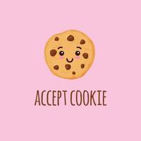 aceptar cookies, texto. protección del carácter de la mascota de la cookie de información personal. vector