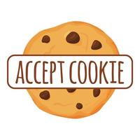 aceptar cookies, texto. protección del carácter de la mascota de la cookie de información personal. vector