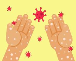 Monkeypox outbreak concept. Hands with virus. Cartoon vector style for your design.