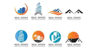 iconos de diseño de logotipos de bienes raíces con sol y pájaros gratis vector