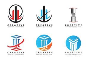 Building column pillar logo design, building structure vector illustration