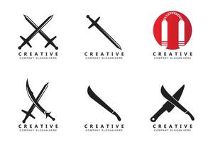 diseño de logotipo ninja espada samurai, ilustración de dibujos animados y armas de guerra vector