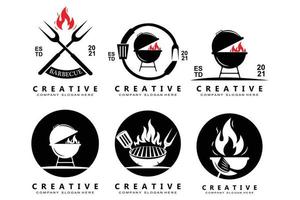 diseño de logotipo de barbacoa, ilustración de rosbif, icono de parrilla vector