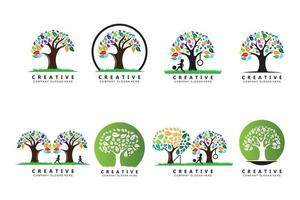 diseño del logotipo del árbol, ilustración de la planta de aprendizaje infantil vector