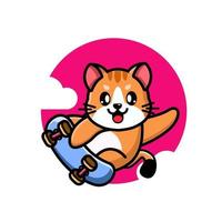 Cute cat playing skate board vector