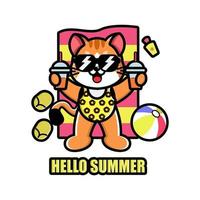 Cute cat summer vector illustration