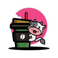 Cute cow hug coffee cup vector