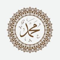 Arabic and islamic calligraphy of the prophet Muhammad, peace be upon him, traditional and modern islamic art can be used for many topics like Mawlid, El Nabawi . Translation, the prophet Muhammad vector