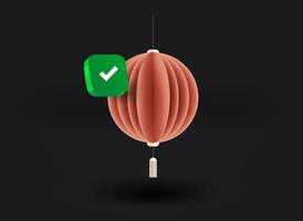 Chinese lantern with checkmark icon. 3d vector illustration