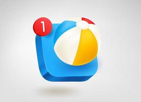 Beach ball. 3d vector mobile application icon with notification