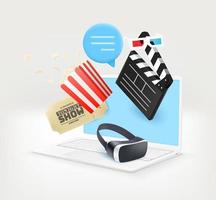 Using modern computer for modern entertainment. 3d vector illustration