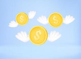 Flying dollar coins. 3d vector concept