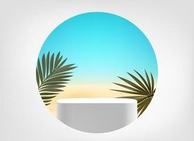 Realistic showcase with podium. Summer coast in a hole. 3d vector mockup with shadow overlay effect