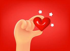 Hand with red heart. 3d vector mobile application icon with notification