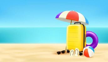 Summer illustration with vacation elements. Horizontal banner with copy space vector