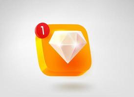 Diamond button. 3d vector mobile application icon