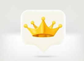 burbuja de chat con corona real dorada. rey del concepto de comentario. ilustración vectorial 3d