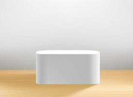 Illuminated white interior with stand. Showcase for a product. 3d vector illustration