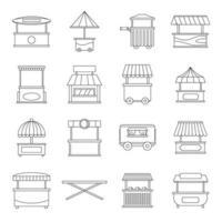 Street food truck icons set, outline style vector