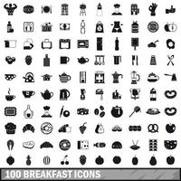 100 breakfast icons set in simple style vector