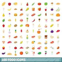 100 iconos de alimentos, estilo de dibujos animados vector