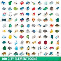 100 city element icons set, isometric 3d style vector