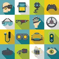 Virtual reality icons set, flat style vector