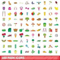 100 iconos de parque, estilo de dibujos animados vector