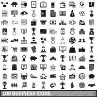 100 business icons set, simple style vector