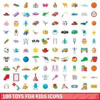 100 juguetes para niños, conjunto de iconos de estilo de dibujos animados vector