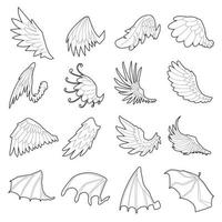 Different wings icons set, outline style vector