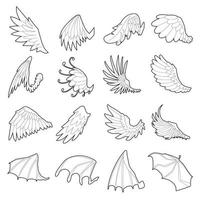 Different wings icons set, outline style vector