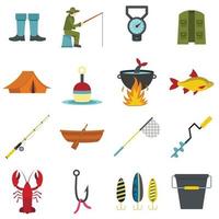 Fishing tools set flat icons