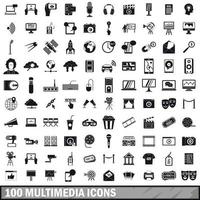 100 multimedia icons set in simple style vector