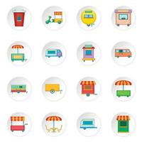 Street food kiosk vehicle icons set vector