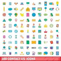 100 contact us icons set, cartoon style