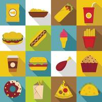 Fast food icons set, flat style vector