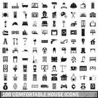 100 cómodos iconos de casa establecidos en un estilo simple vector