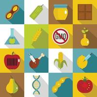 GMO icons set food, flat style vector