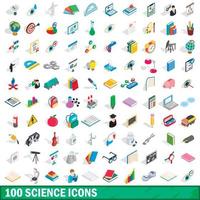 100 science icons set, isometric 3d style vector