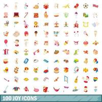 100 iconos de alegría, estilo de dibujos animados vector